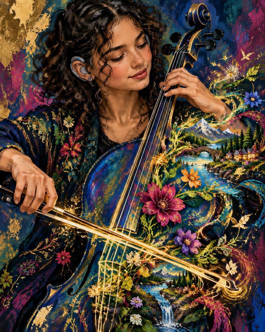 A fictional cellist whose music grows into an imaginative landscape